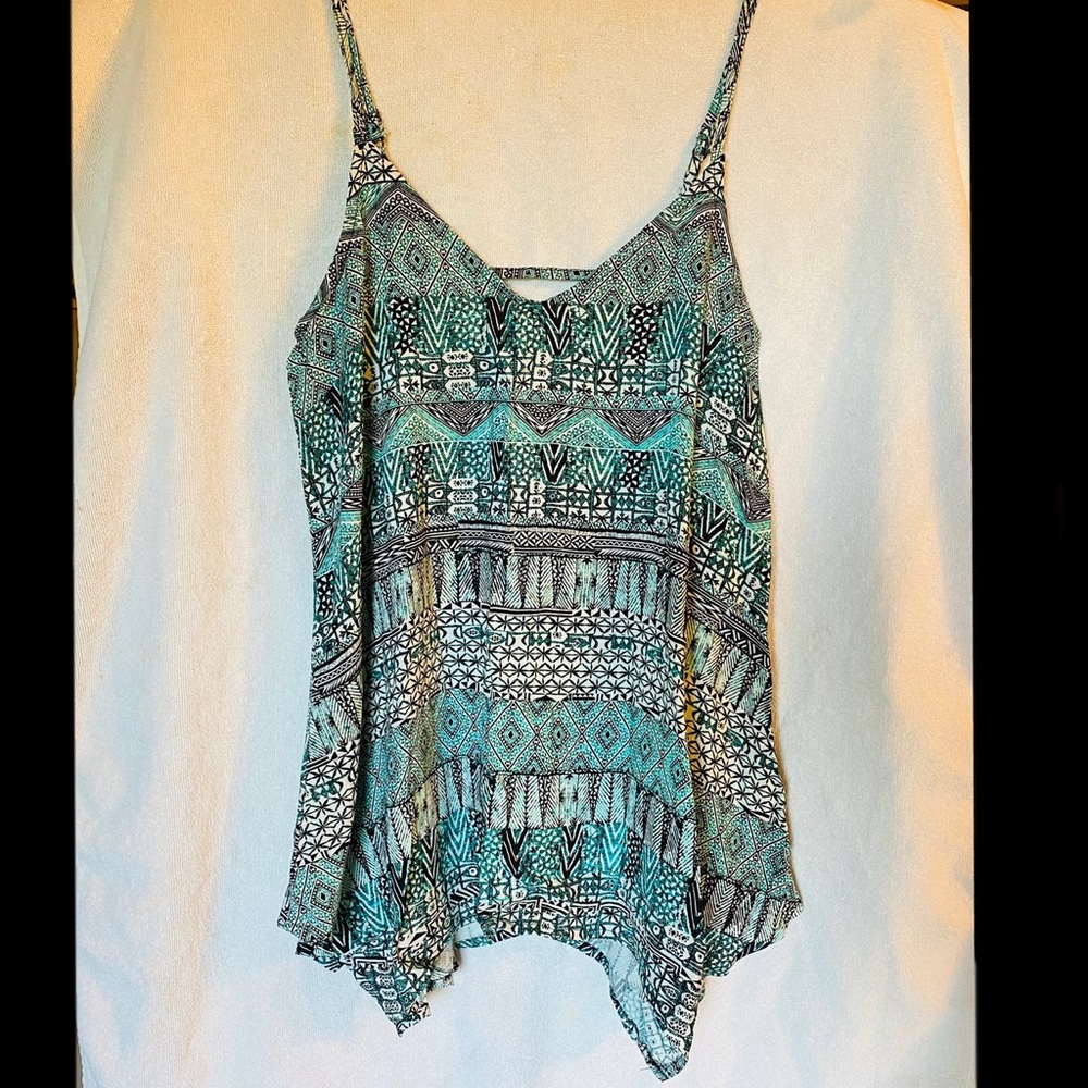 Mossimo, XS flowy tank top. Green, black and white pattern